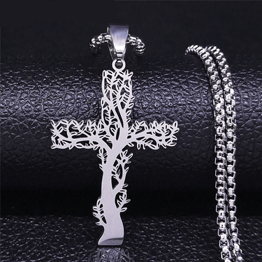 Stainless Steel Tree Of Life Cross Necklace